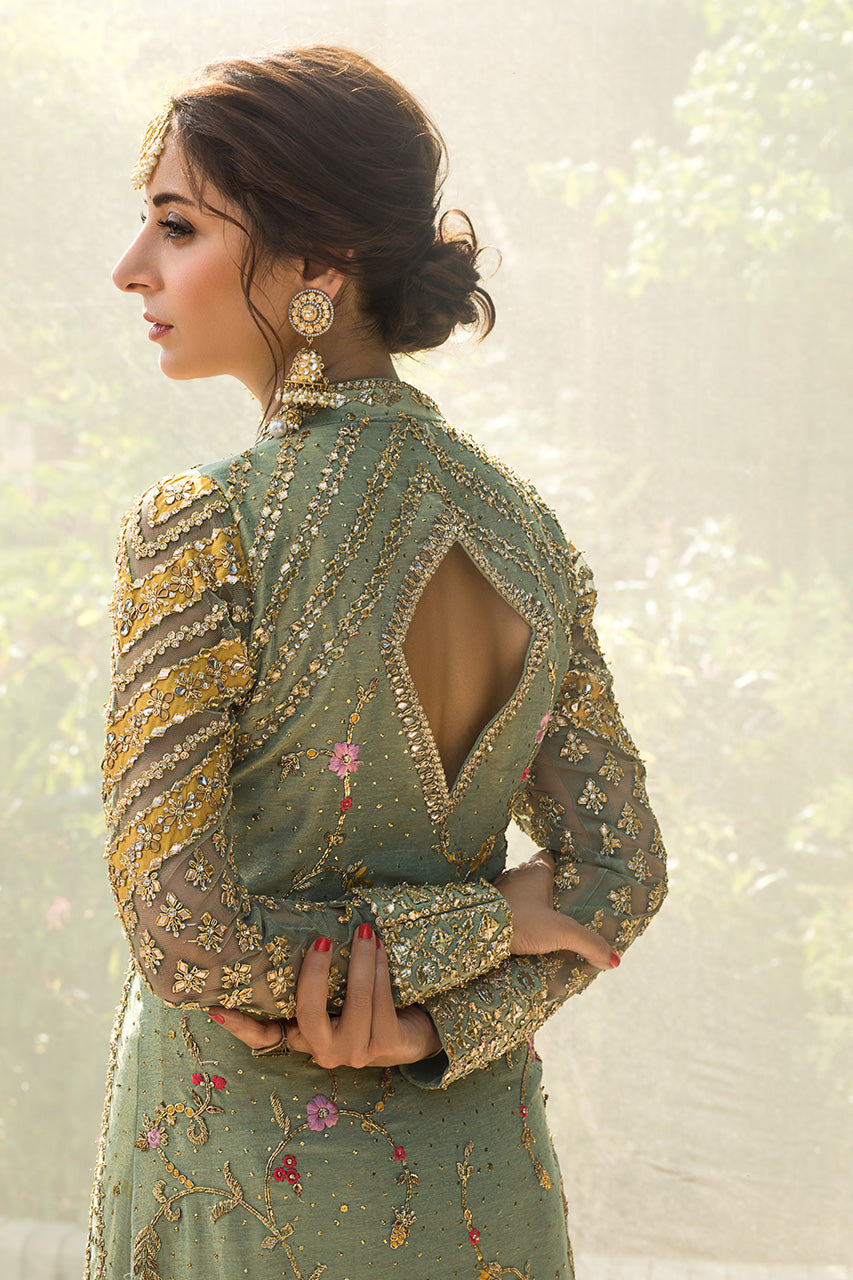 Mint Zardozi Meysuri Long Shirt & Crushed Lehenga (2-Piece) - Image 2