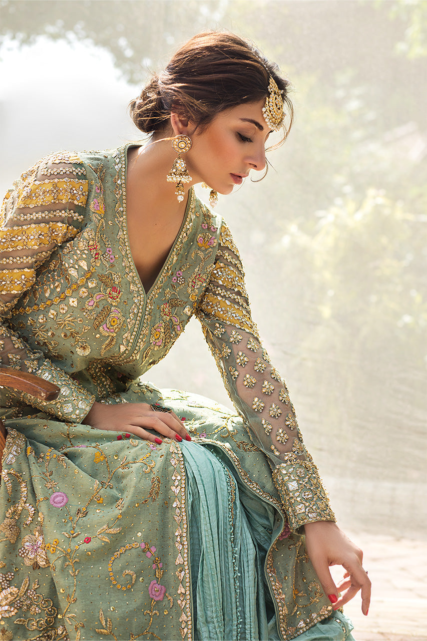 Mint Zardozi Meysuri Long Shirt & Crushed Lehenga (2-Piece) - Image 4
