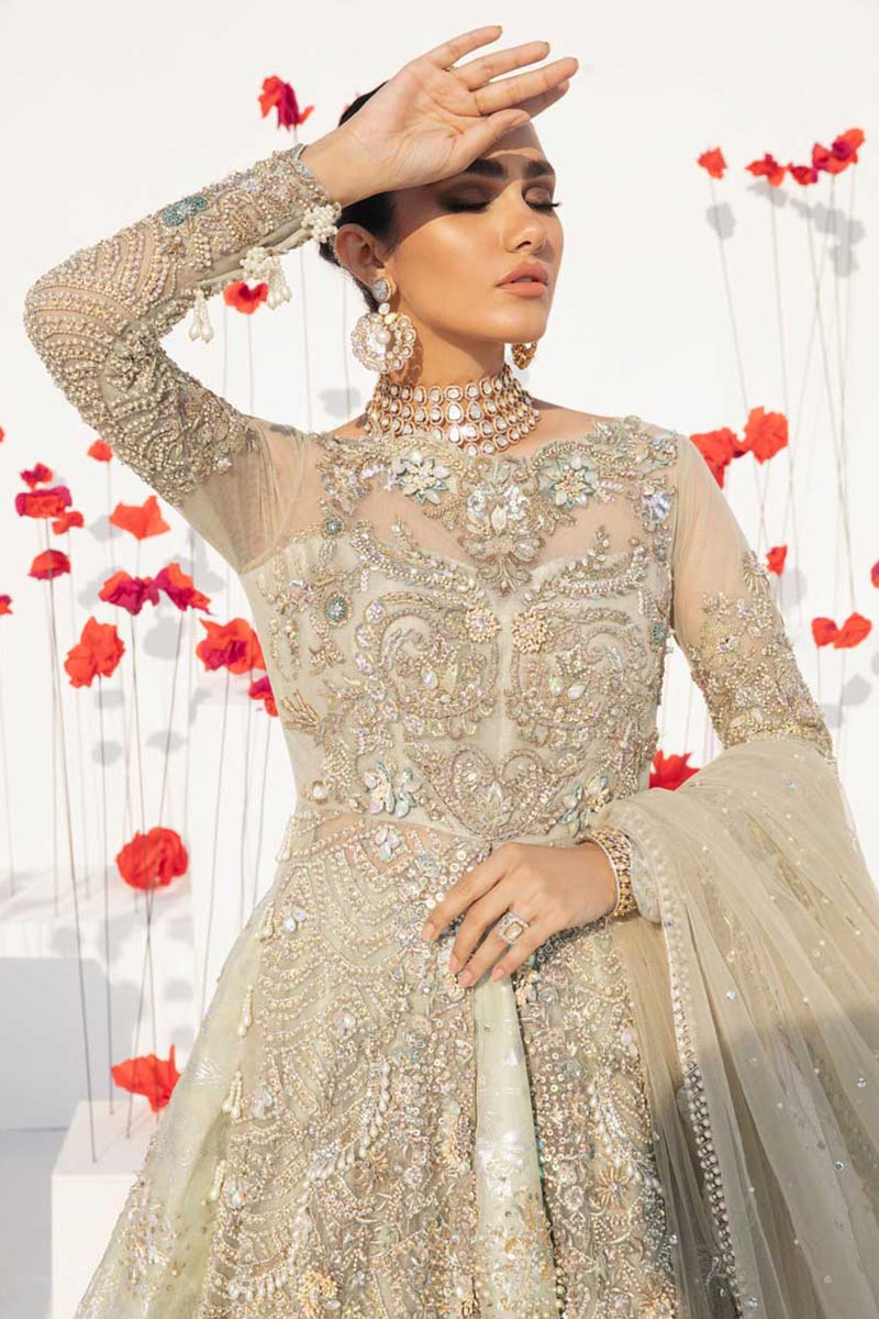 Mint Green Hand-Embellished Net Lehenga (3-Piece) - Image 2