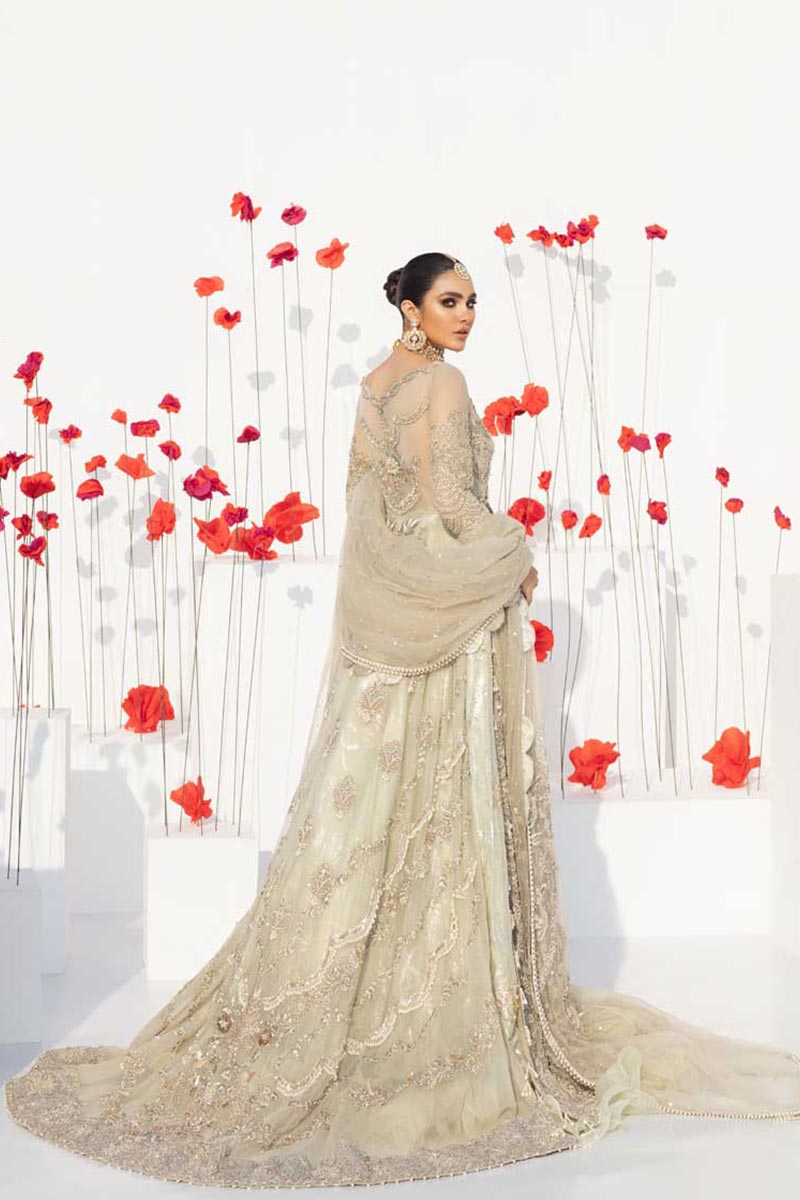 Mint Green Hand-Embellished Net Lehenga (3-Piece) - Image 4