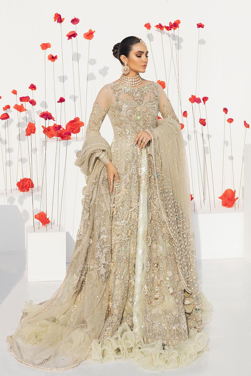 Mint Green Hand-Embellished Net Lehenga (3-Piece) - Image 5