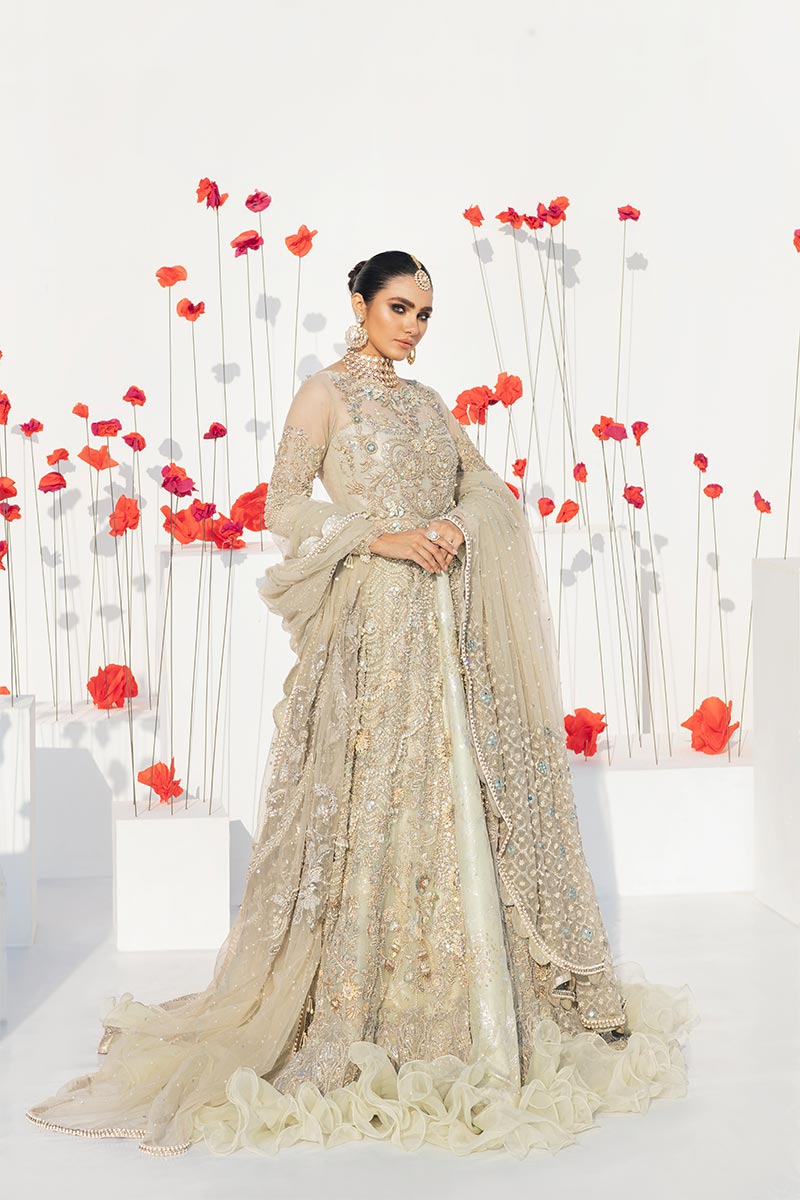 Mint Green Hand-Embellished Net Lehenga (3-Piece) - Image 6