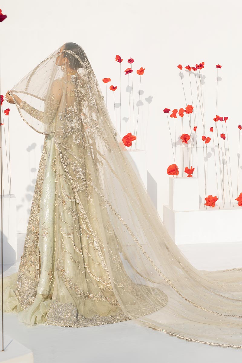 Mint Green Hand-Embellished Net Lehenga (3-Piece) - Image 8