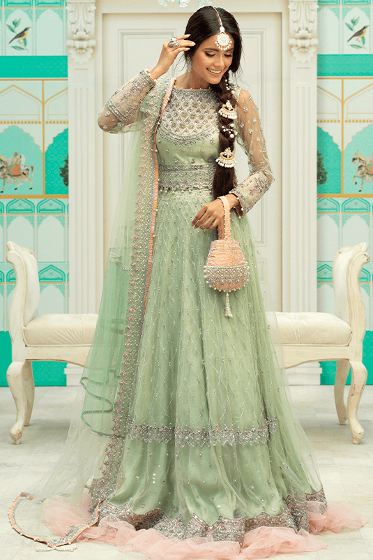 Mint Green Embroidered Net Lehenga Choli (3-Piece) - Image 2