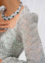 Pakistani Mint Green Embroidered Net Lehenga (3-Piece) - Image 3