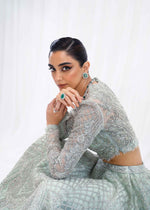 Pakistani Mint Green Embroidered Net Lehenga (3-Piece) - Image 4