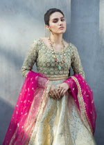 Olive Green Embroidered Net & Brocade Lehenga Choli (3-Piece) - Image 3