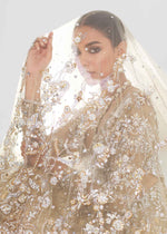 Pakistani Olive Green Embroidered Net & Brocade Bridal Lehenga (3-Piece) - Image 4