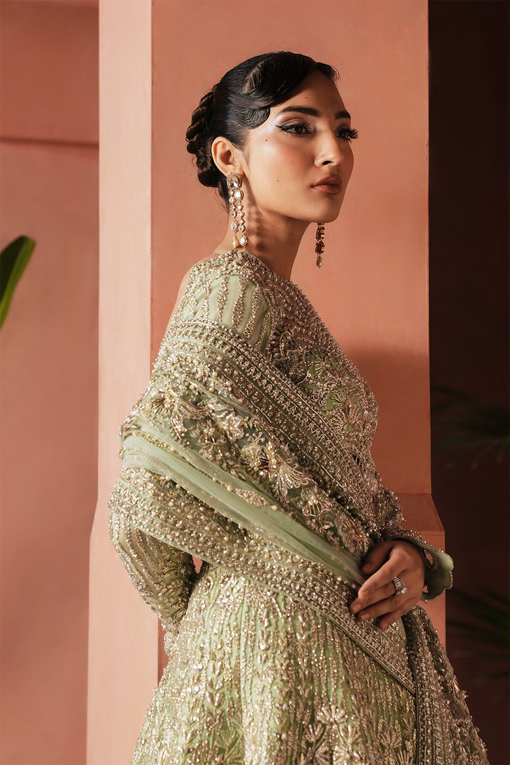 Aqua Green Embellished Net Bridal Lehenga (3-Piece) - Image 7