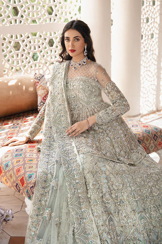 Pakistani Frost Green Embellished Net Bridal Lehenga (3-Piece) - Image 5