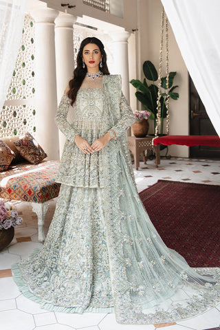 Pakistani Frost Green Embellished Net Bridal Lehenga (3-Piece) - Image 6