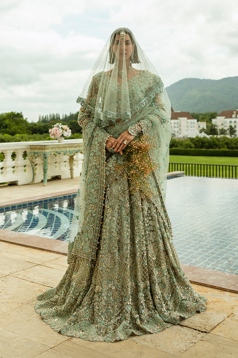 Pakistani Aqua Green Embellished Net Lehenga Choli (3-Piece) - Image 1