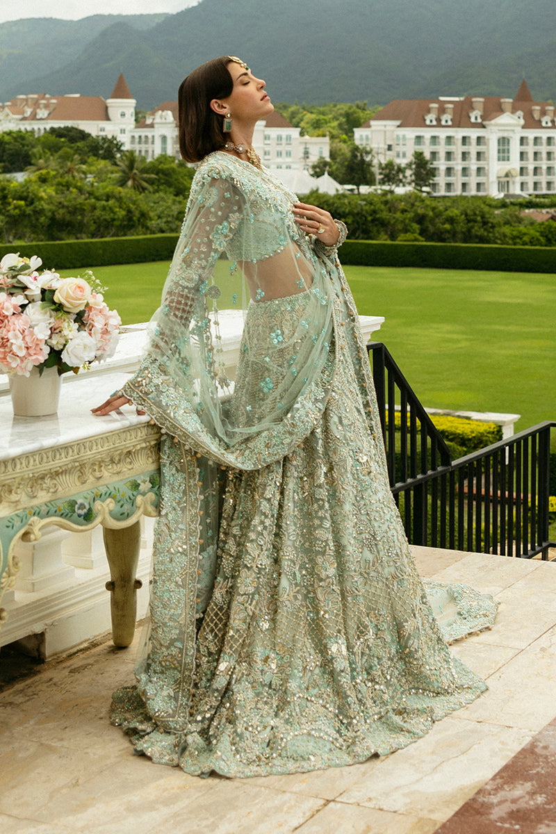 Pakistani Aqua Green Embellished Net Lehenga Choli (3-Piece) - Image 5