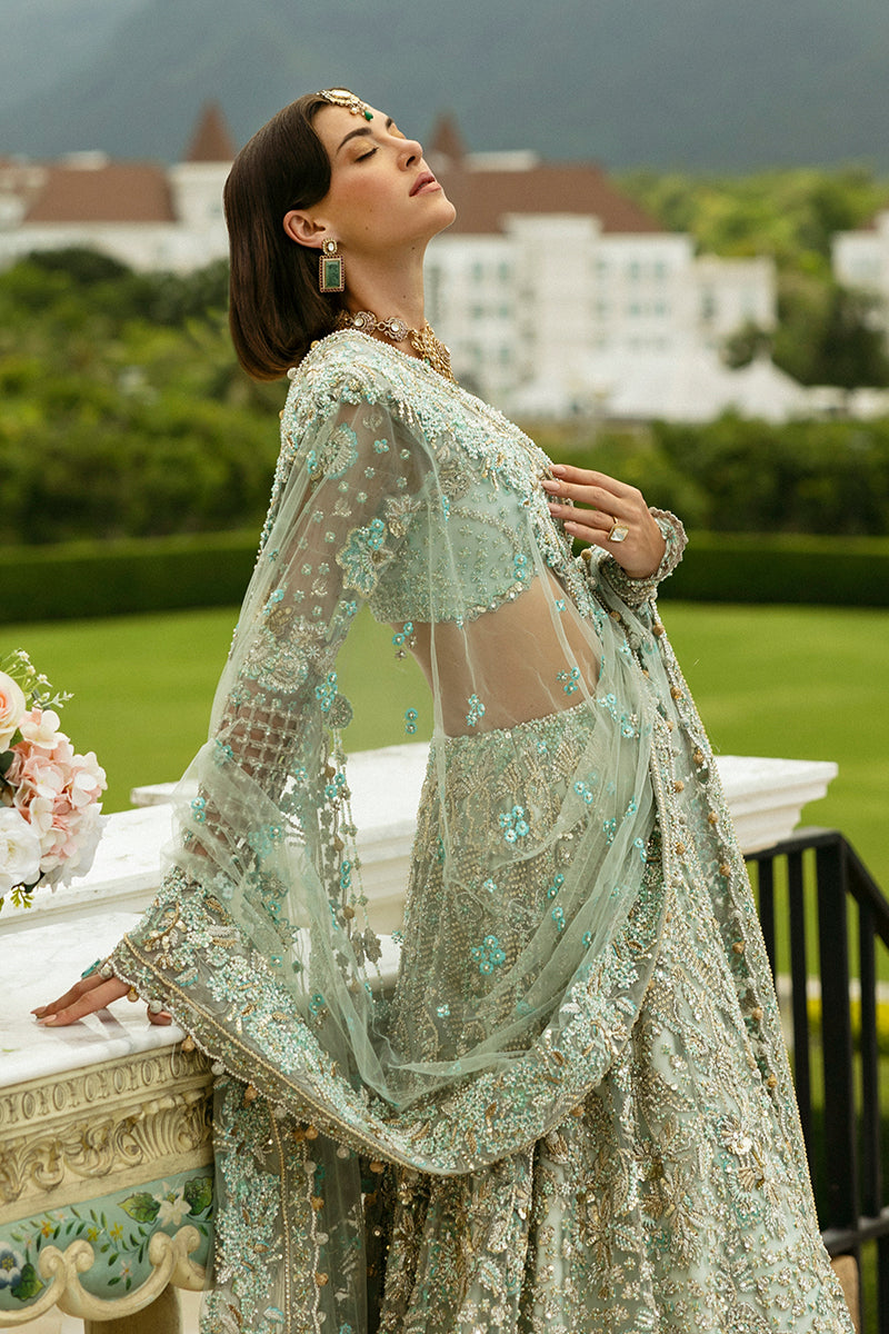 Pakistani Aqua Green Embellished Net Lehenga Choli (3-Piece) - Image 6
