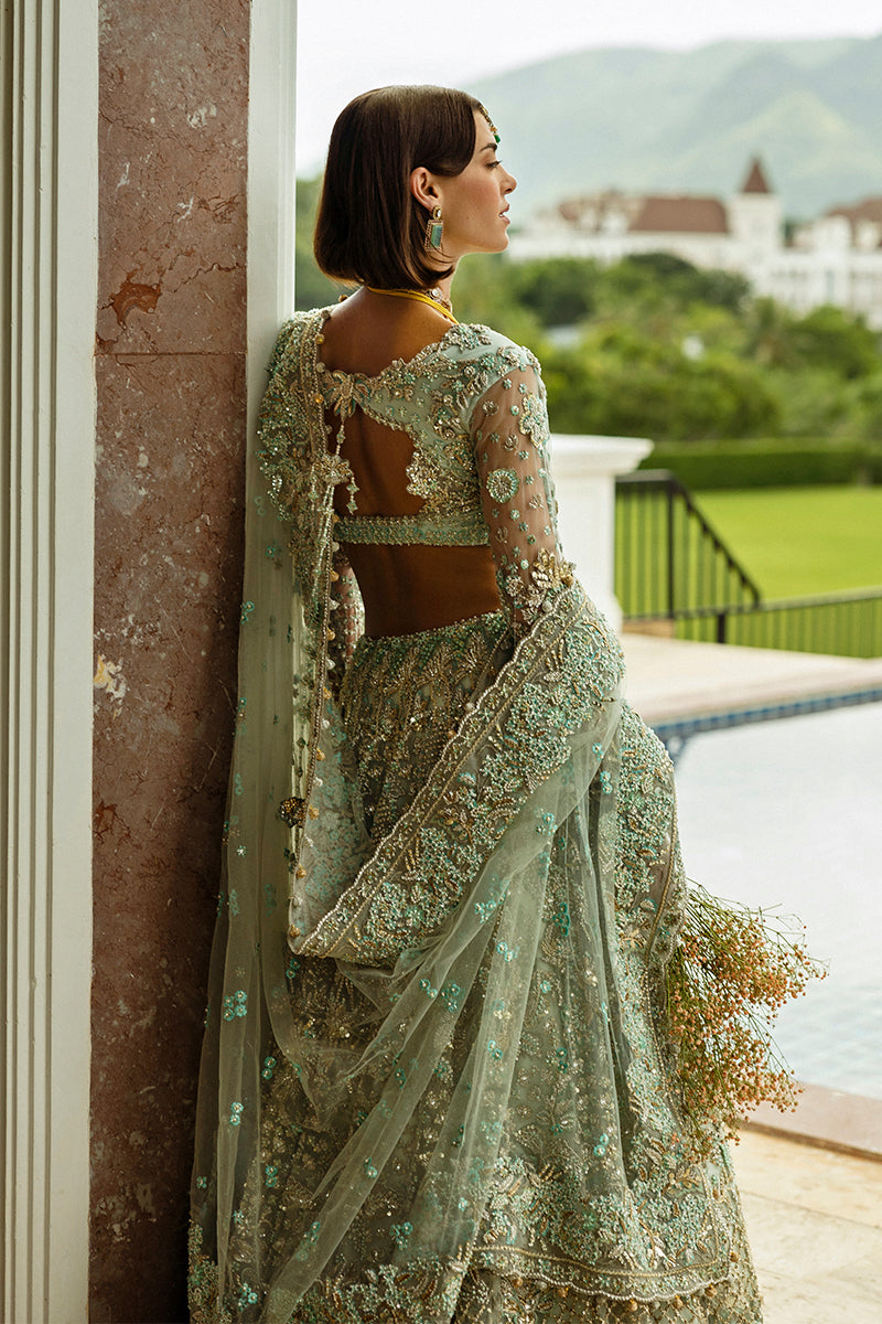 Pakistani Aqua Green Embellished Net Lehenga Choli (3-Piece) - Image 7