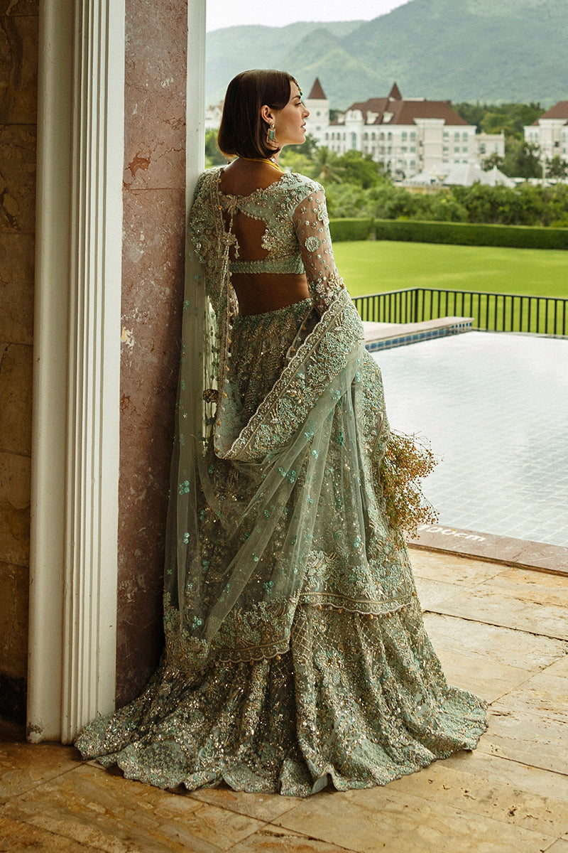 Pakistani Aqua Green Embellished Net Lehenga Choli (3-Piece) - Image 8