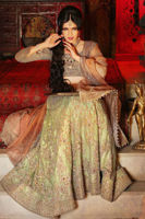 Pakistani Pistachio Green Embroidered Net Lehenga (3-Piece) - Image 2