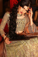 Pakistani Pistachio Green Embroidered Net Lehenga (3-Piece) - Image 3