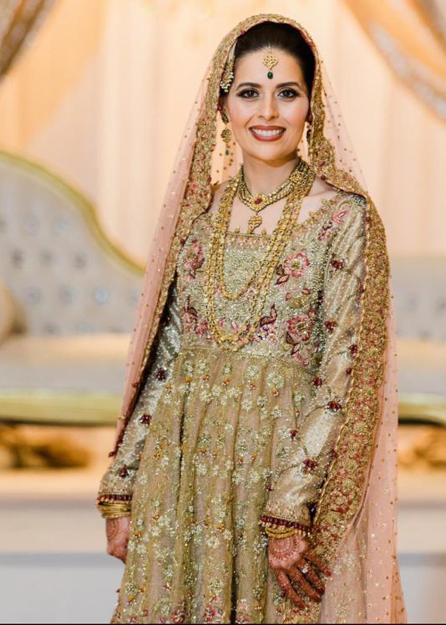 Pakistani Sage Green & Blush Pink Embellished Bridal Lehenga (3-Piece) - Image 3