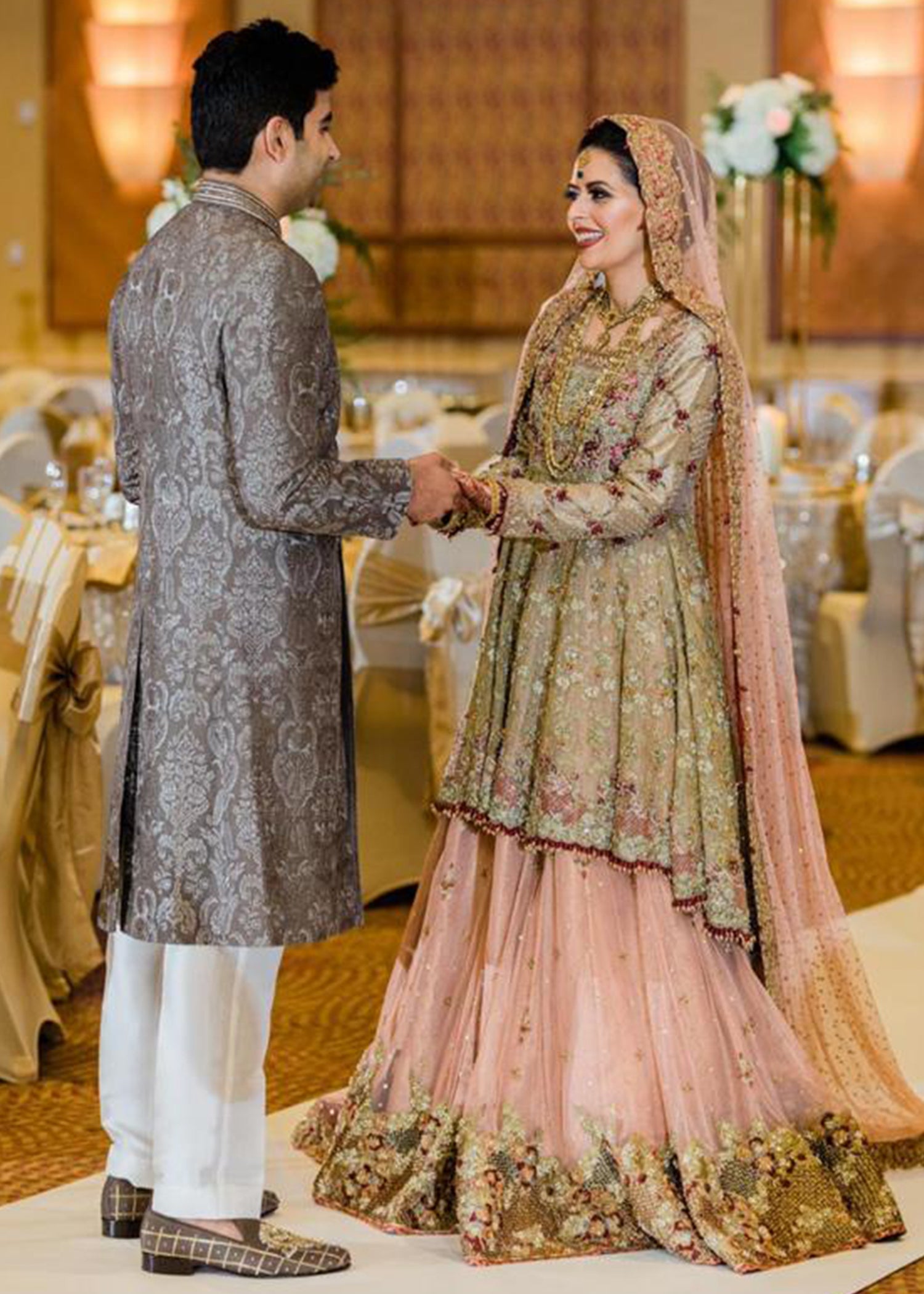 Pakistani Sage Green & Blush Pink Embellished Bridal Lehenga (3-Piece) - Image 4