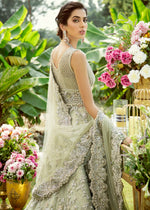 Pakistani Grape Green Embroidered Net Peshwas Dress (3-Piece) - Image 3