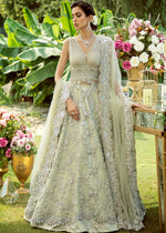 Indian Grape Green Embroidered Net Corset Lehenga (3-Piece) - Image 2