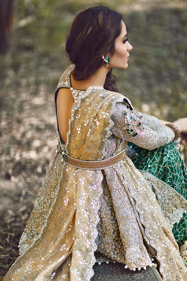 Emerald Green Kamdani Net Lehenga (3-Piece) - Image 3