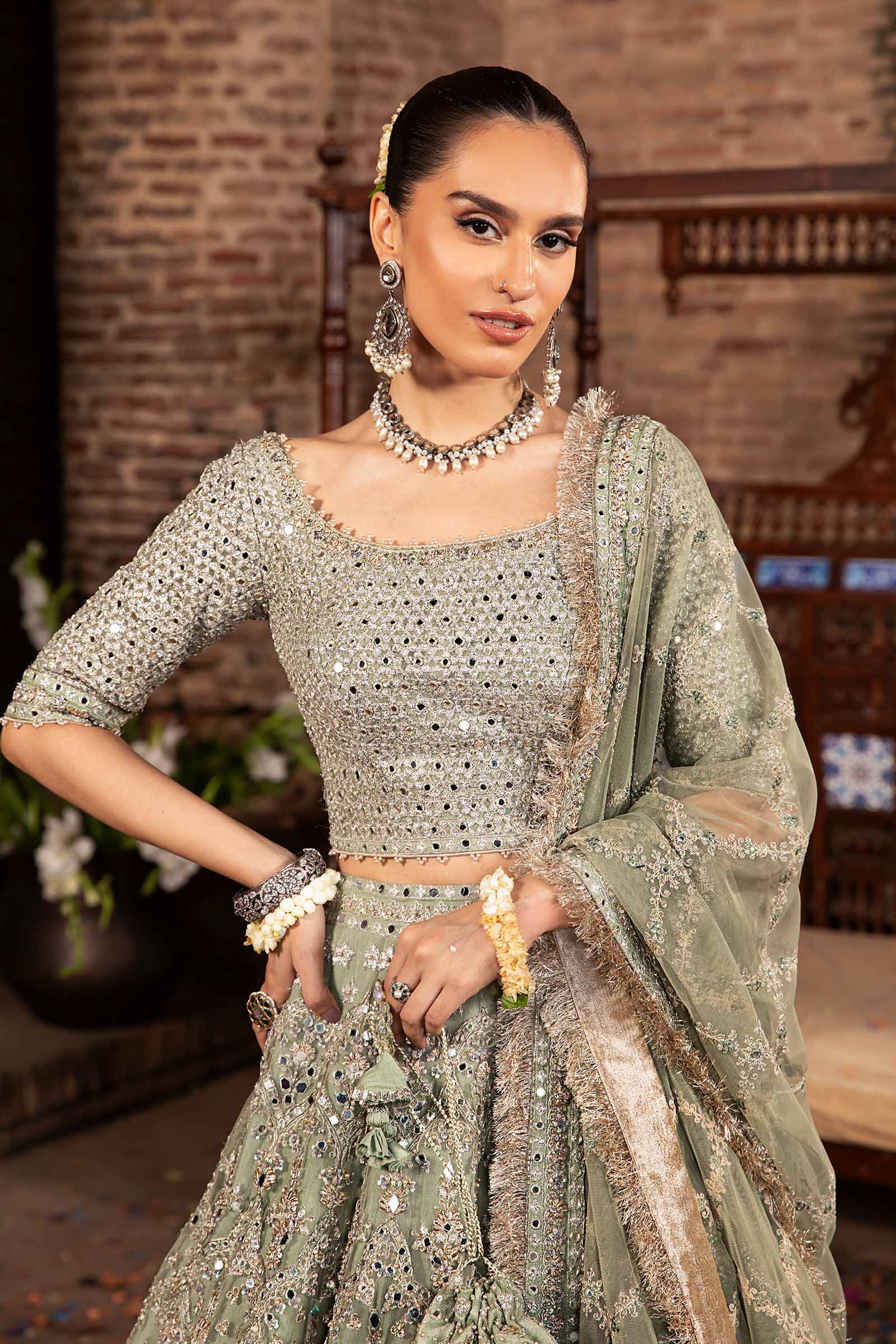 Pistachio Green Embellished Net Lehenga Set (3-Piece) - Image 2