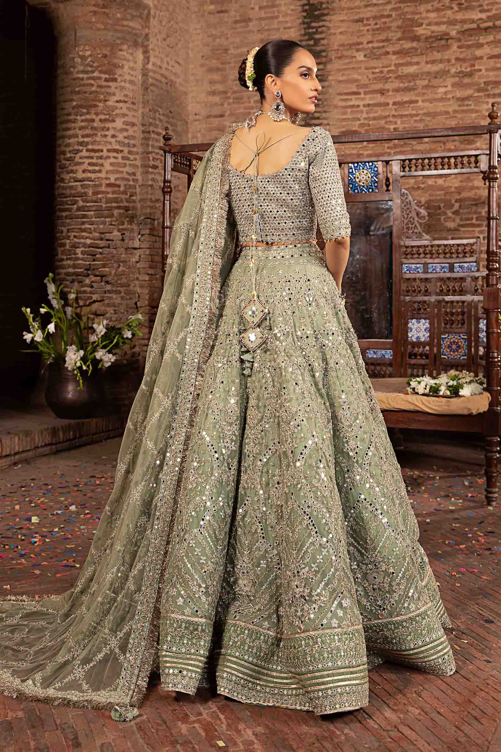 Pistachio Green Embellished Net Lehenga Set (3-Piece) - Image 7