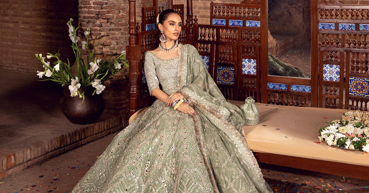 Pistachio Green Embellished Net Lehenga Set (3-Piece) - Image 8