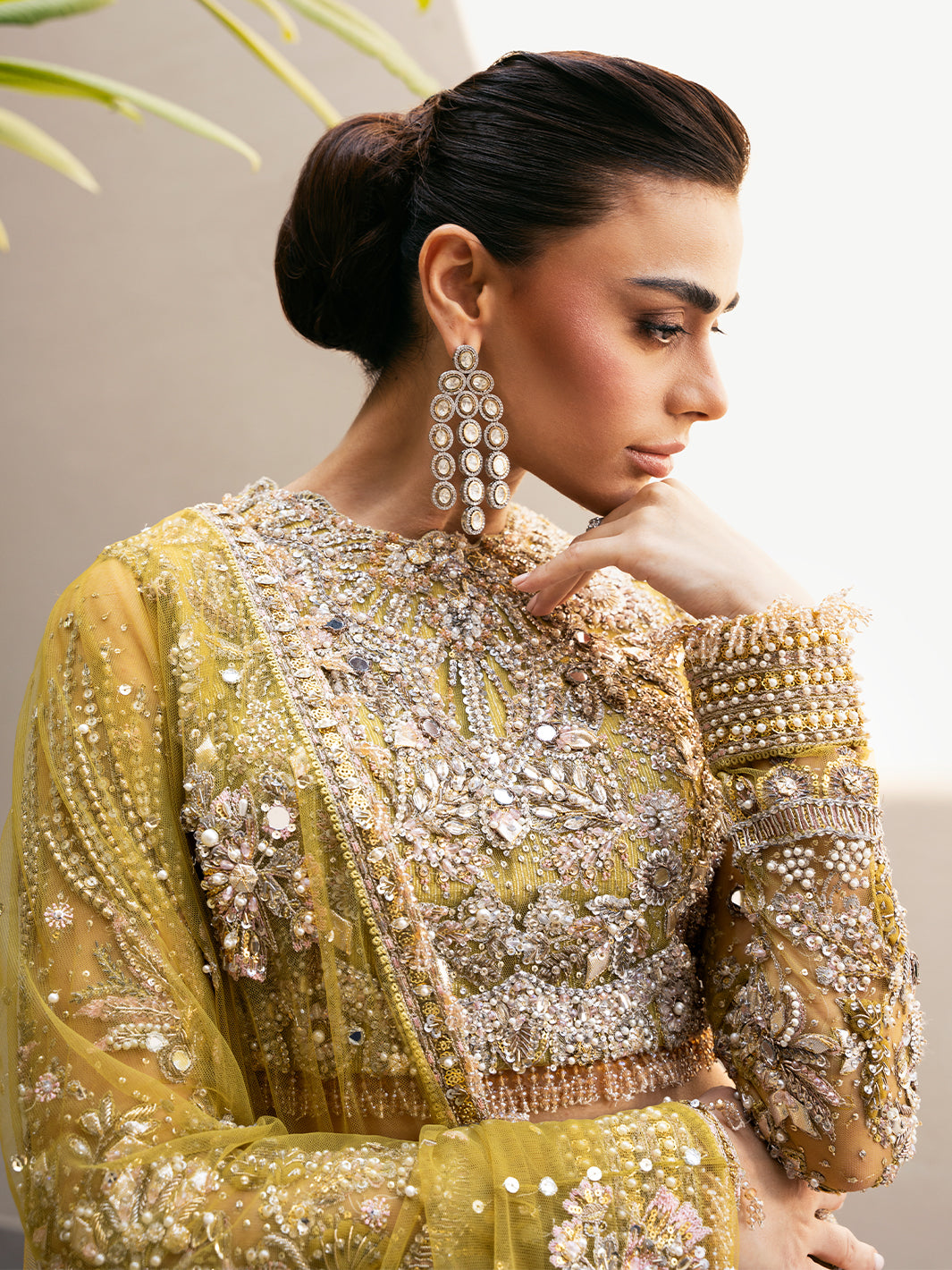 Olive Green Embellished Net Silk Lehenga Choli (3-Piece) - Image 5