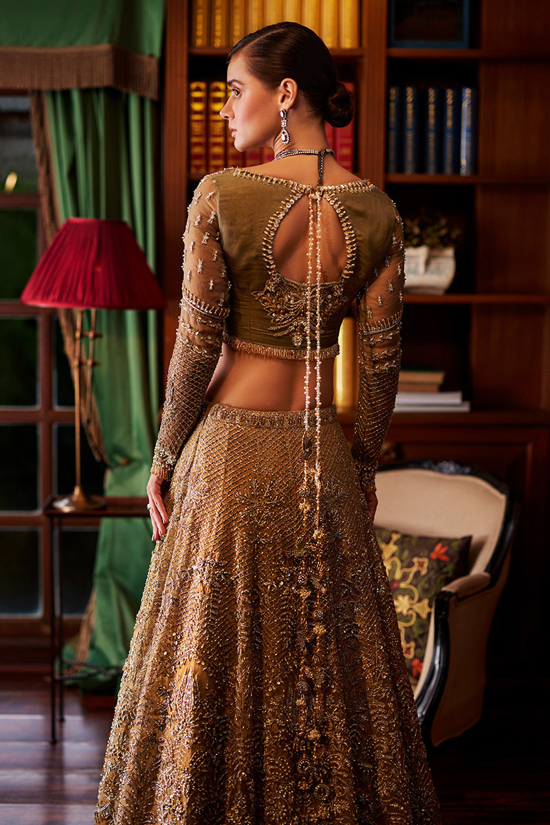 Olive Green Embellished Net Bridal Lehenga (3-Piece) - Image 11