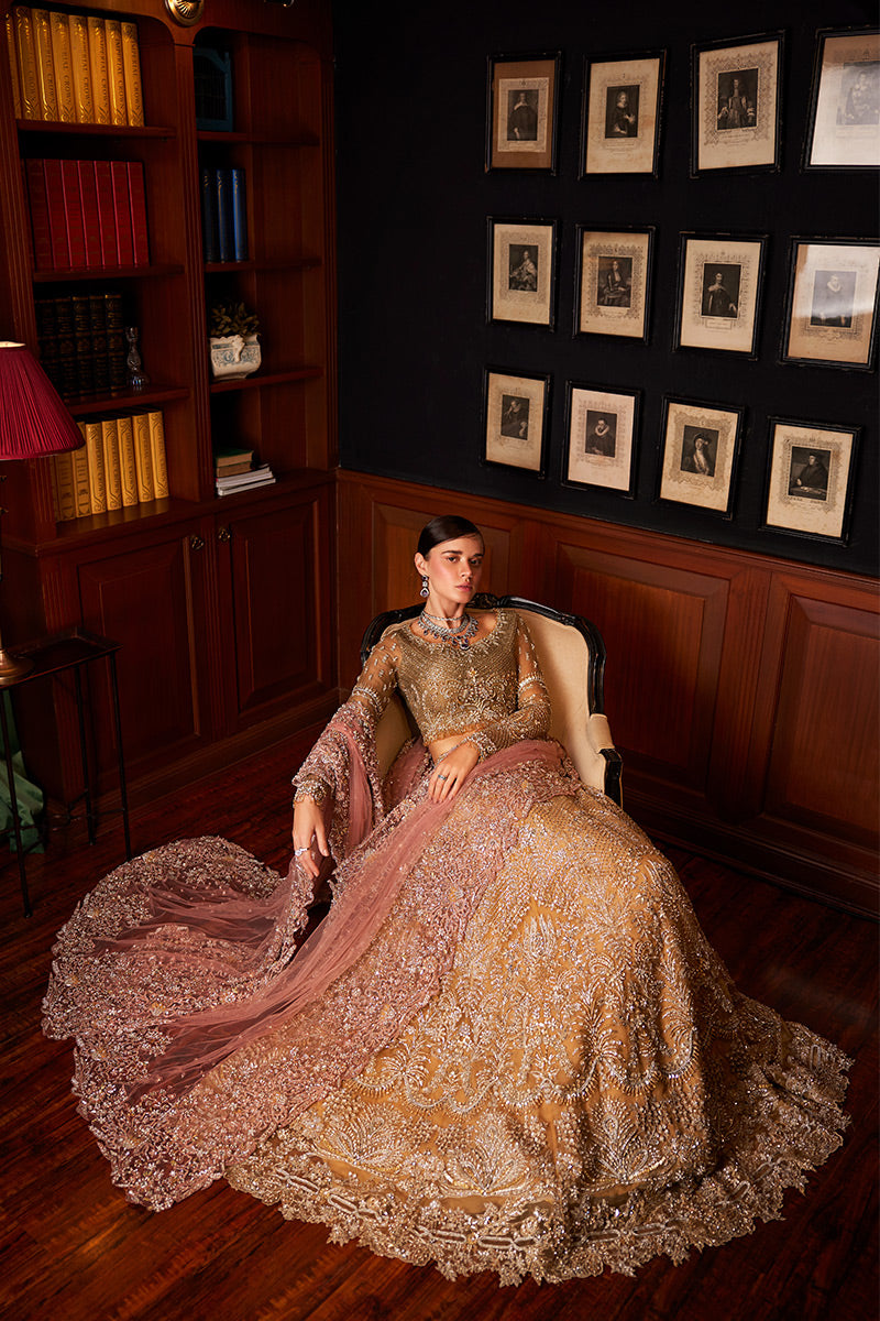 Olive Green Embellished Net Bridal Lehenga (3-Piece) - Image 6