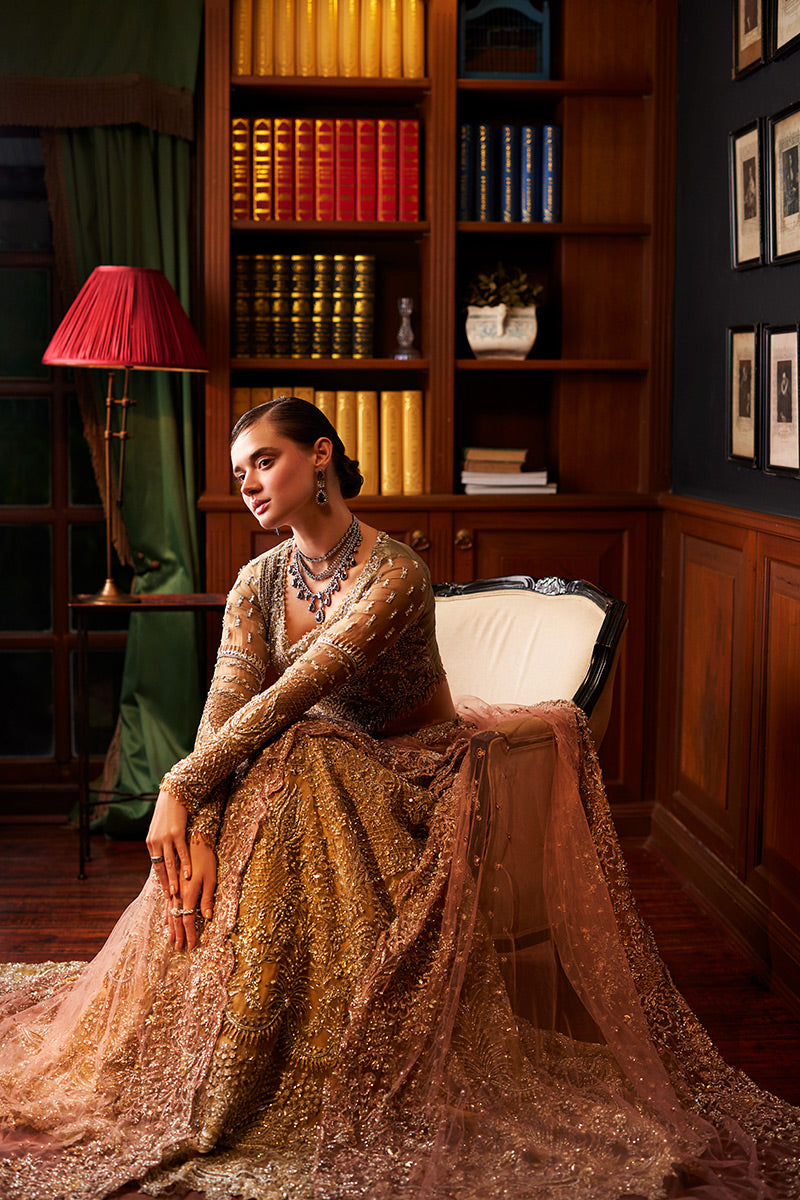 Olive Green Embellished Net Bridal Lehenga (3-Piece) - Image 7