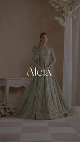 Sage Green Hand-Embellished Net Organza Bridal Lehenga (3-Piece) - Image 5