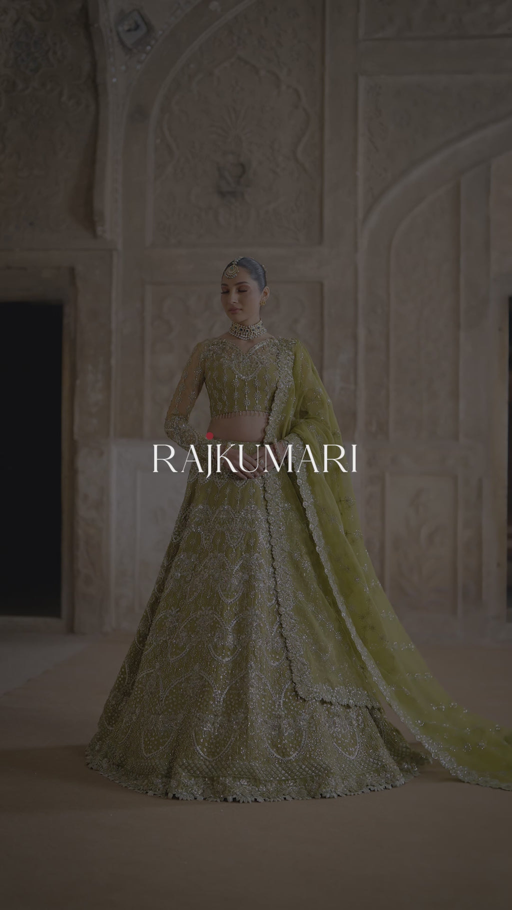 Olive Hand-Embellished Net Organza Bridal Lehenga (3-Piece) - Image 2