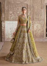 Pakistani Olive Hand-Embellished Net & Organza Bridal Lehenga (3-Piece) - Image 2