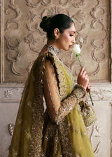 Pakistani Olive Hand-Embellished Net & Organza Bridal Lehenga (3-Piece) - Image 5