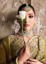 Pakistani Olive Hand-Embellished Net & Organza Bridal Lehenga (3-Piece) - Image 6