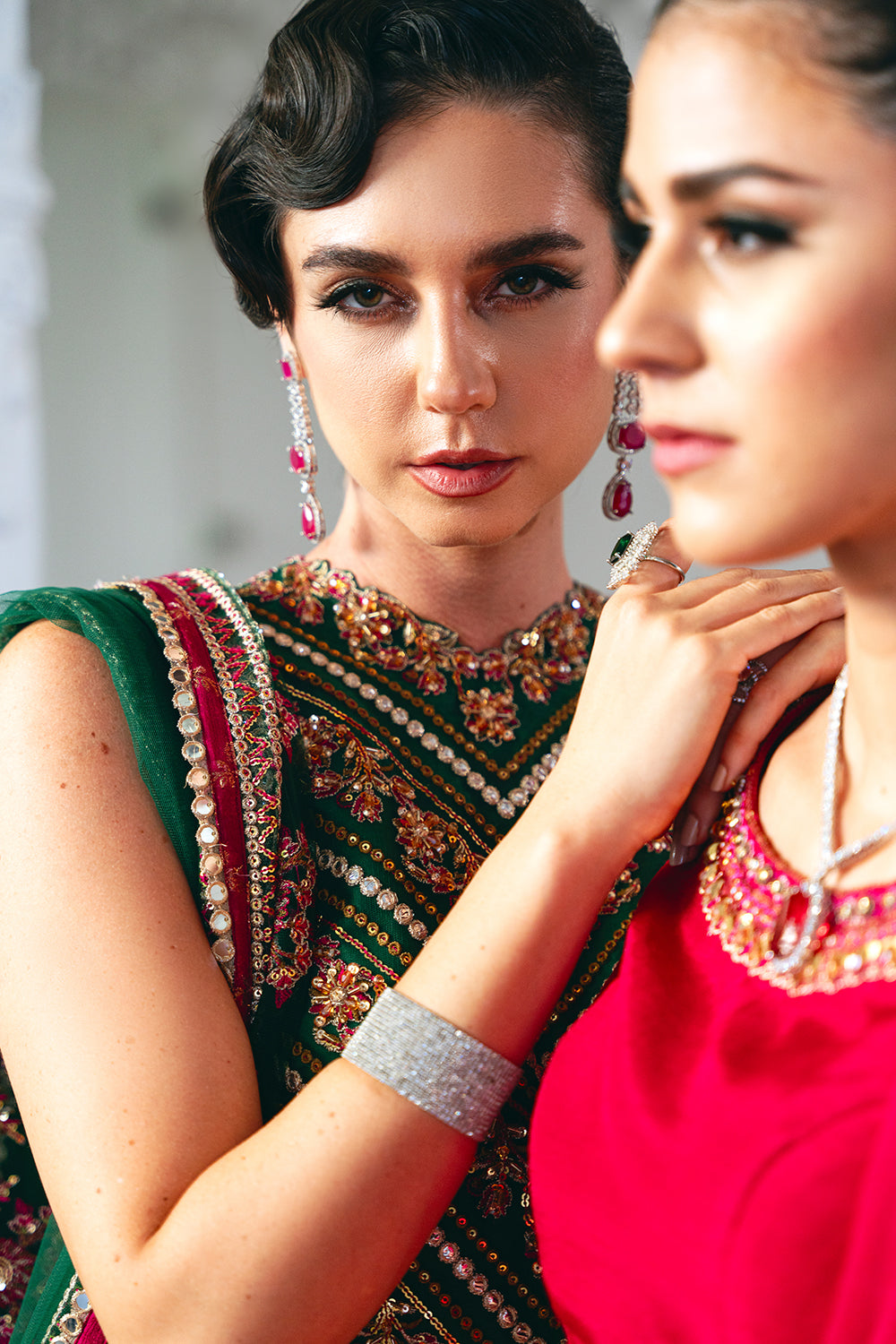 Pakistani Emerald Green Sequined Net Lehenga Choli (3-Piece) - Image 11