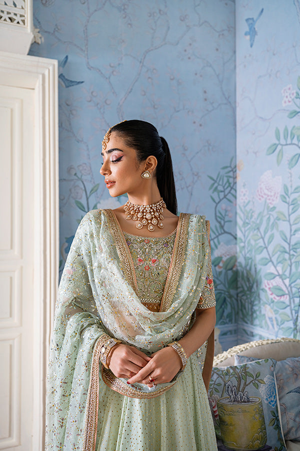 Mint Green Embellished Net Bridal Lehenga (3-Piece) - Image 3