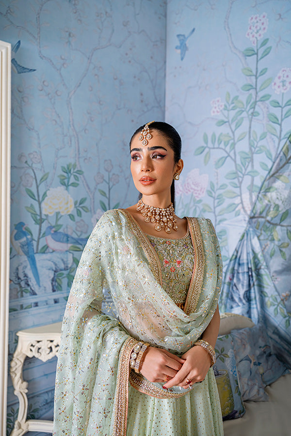 Mint Green Embellished Net Bridal Lehenga (3-Piece) - Image 4