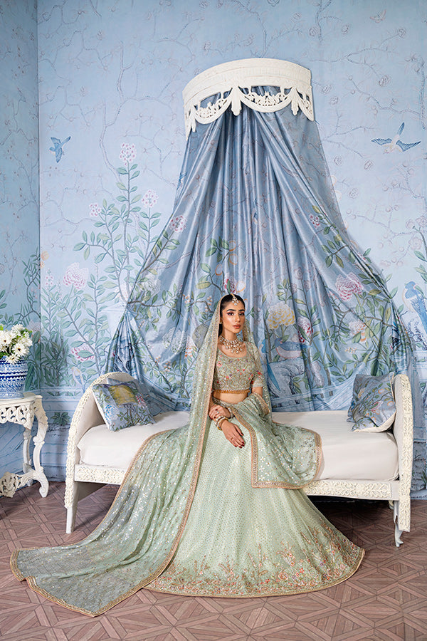 Mint Green Embellished Net Bridal Lehenga (3-Piece) - Image 6