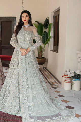 Frost Green Embroidered Net Bridal Lehenga (3-Piece) - Image 2