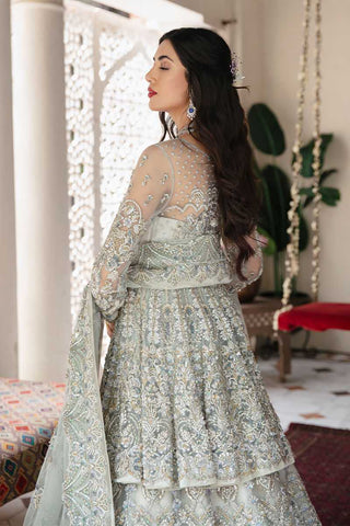 Frost Green Embroidered Net Bridal Lehenga (3-Piece) - Image 3