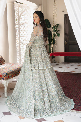 Frost Green Embroidered Net Bridal Lehenga (3-Piece) - Image 4