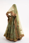 Sage Embroidered Net Anarkali Jacket with Silk Lehenga (3-Piece) - Image 3