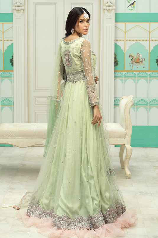 Mint Green Embroidered Net Lehenga Choli (3-Piece) - Image 1