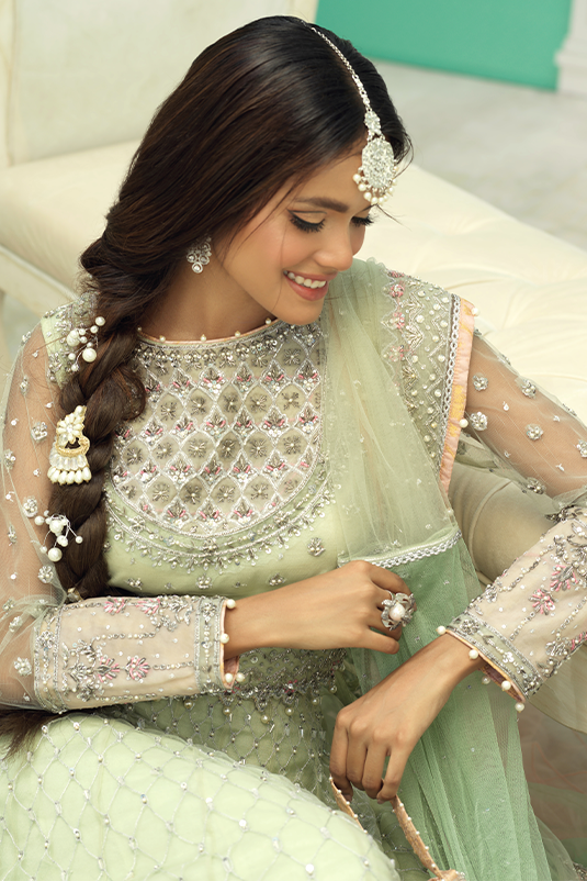 Mint Green Embroidered Net Lehenga Choli (3-Piece) - Image 4