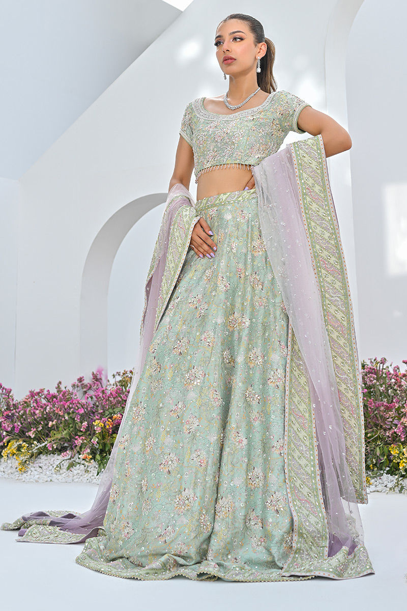 Mint Green Embellished Net Lehenga Choli (3-Piece) - Image 1